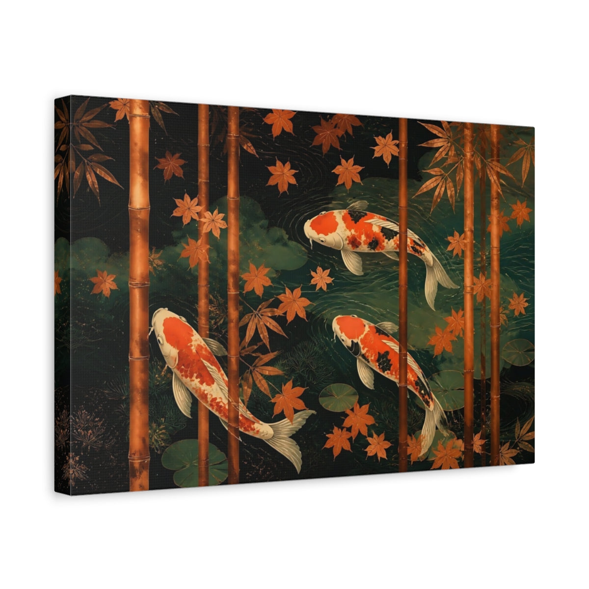Side Mockup 4. Serene Koi Pond shown as canvas print