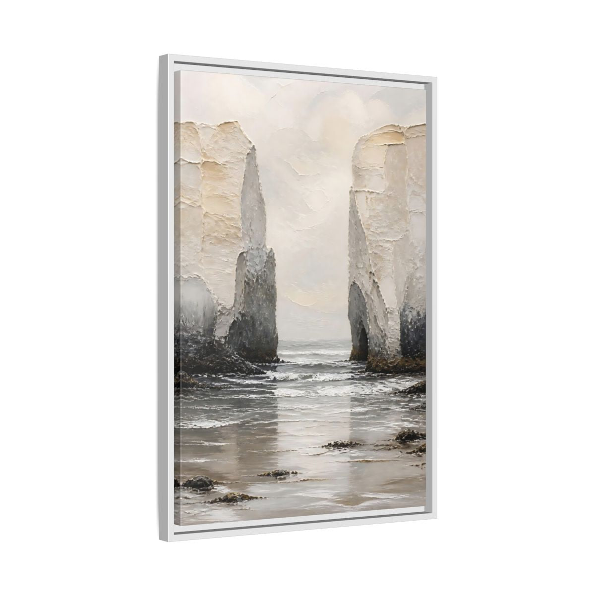 Side Mockup 10. Serene Sea Cliffs shown as framed canvas print