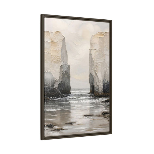 Main Mockup. Serene Sea Cliffs shown as framed canvas print