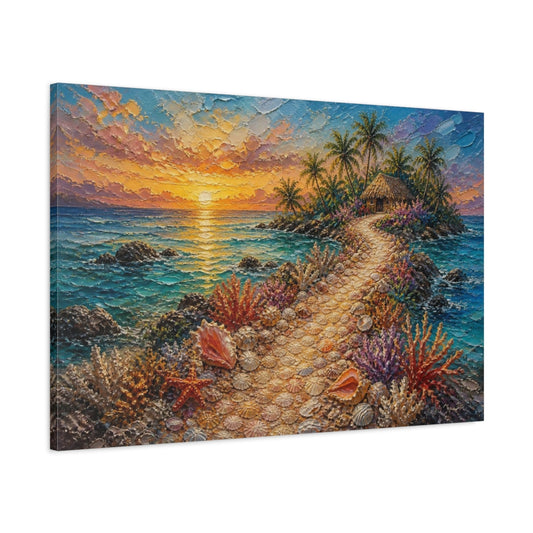 Main Mockup. Shell Path Island Landscape shown as canvas print