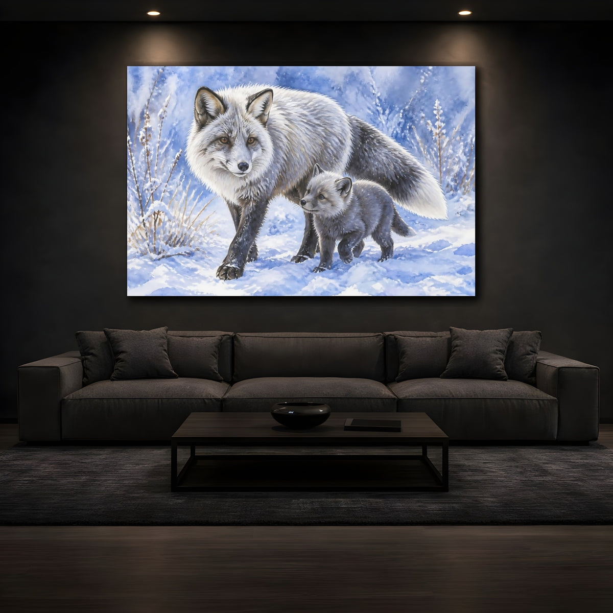 Mockup 3. Silver Fox Family Animals shown as canvas print