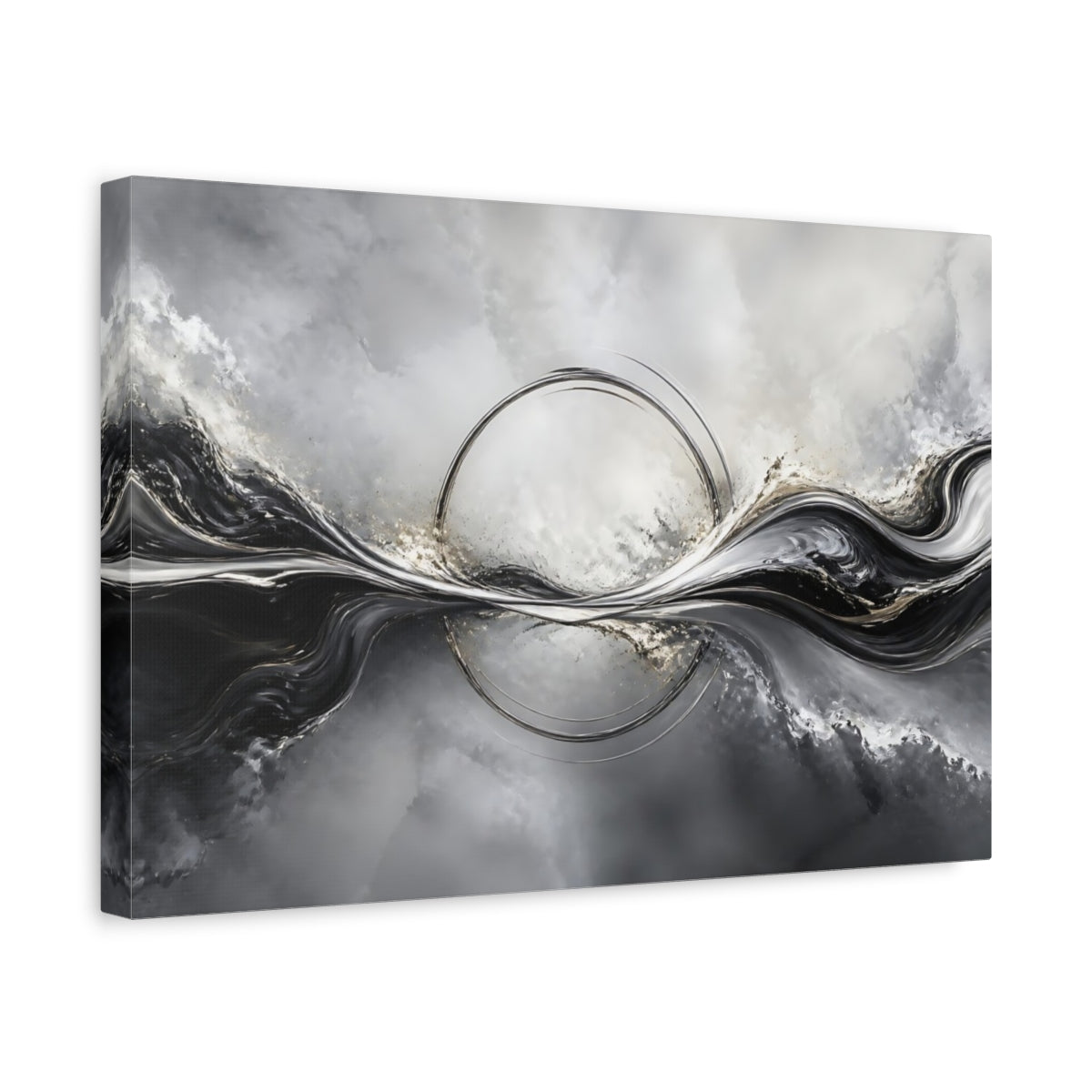 Side Mockup 4. Silver Ring Wave shown as canvas print