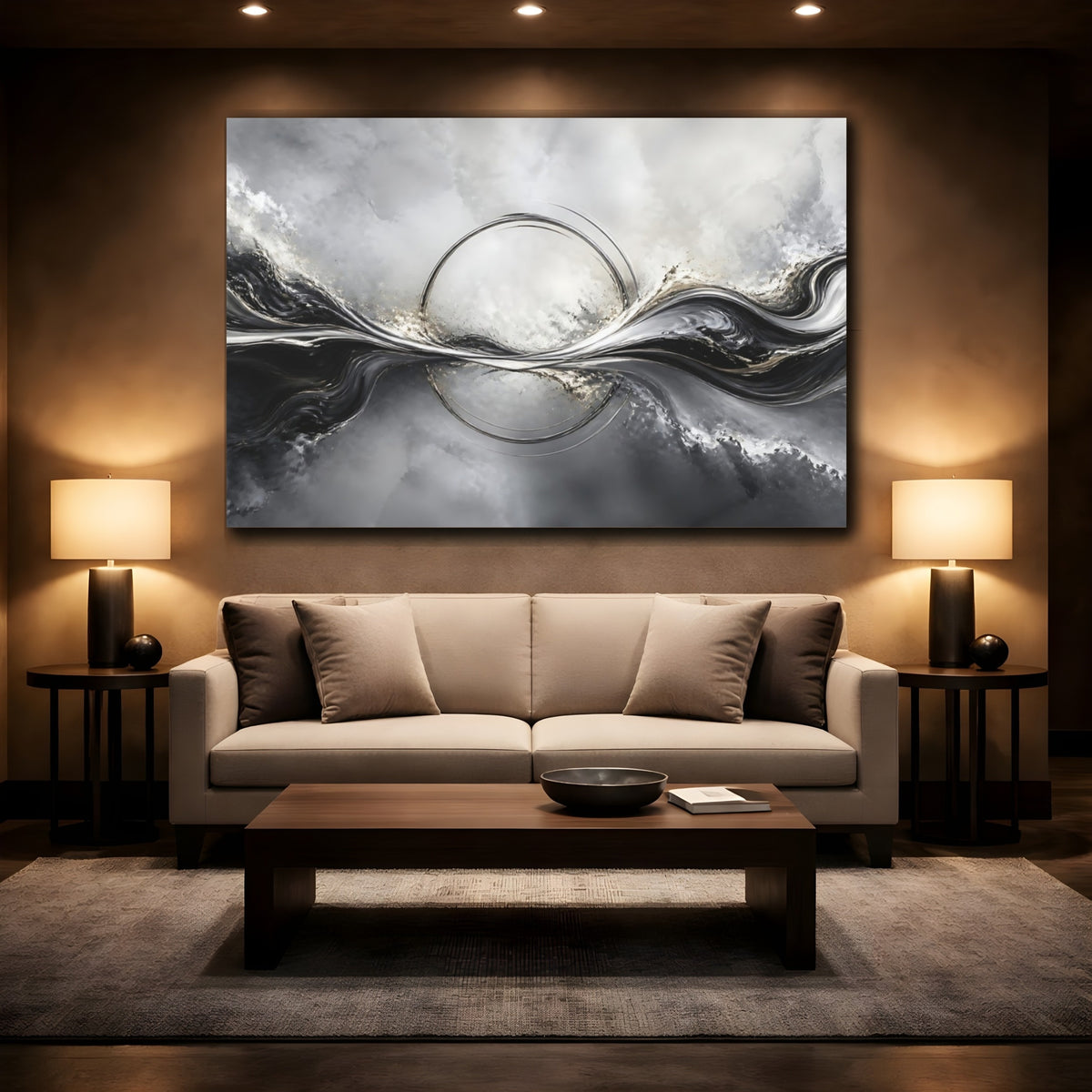 Mockup 2. Silver Ring Wave shown as canvas print