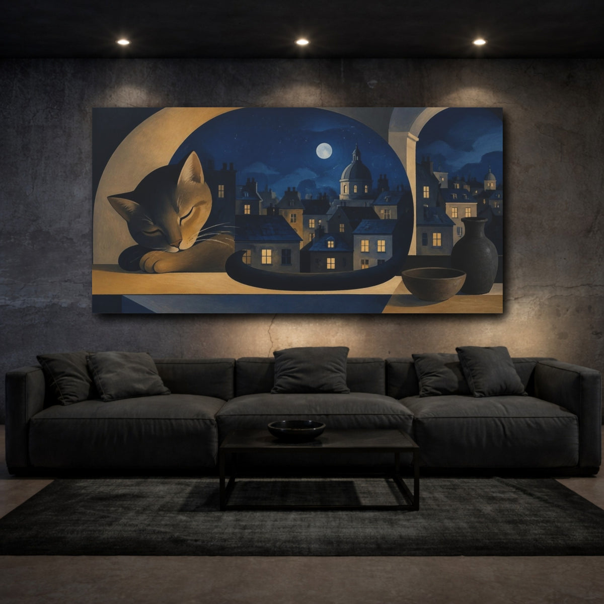Mockup 3. Sleeping Cat Illusion shown as canvas print