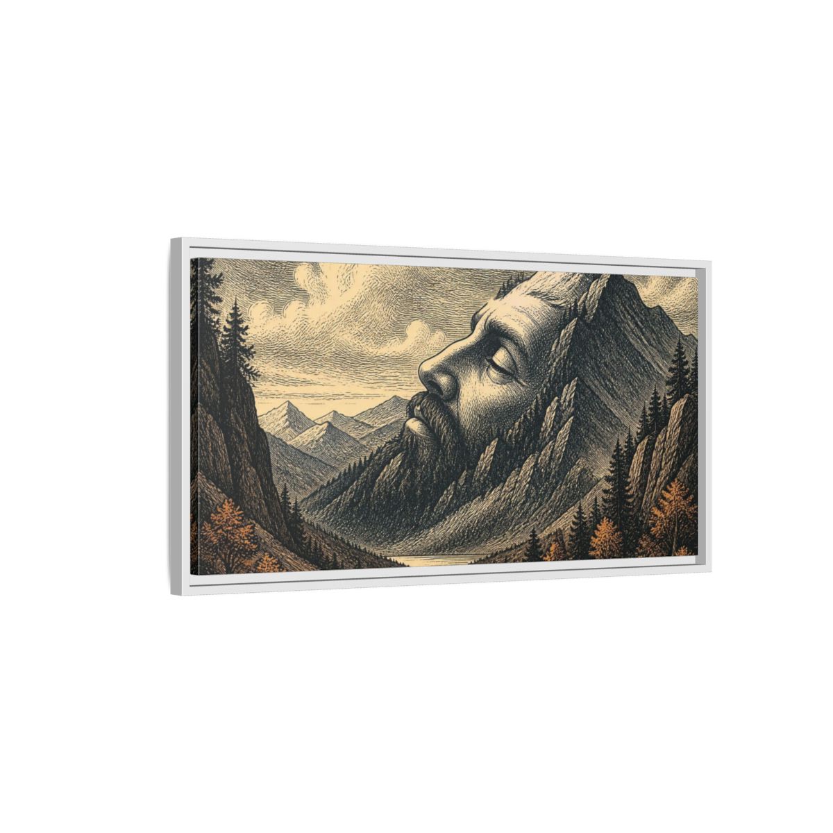 Side Mockup 1. Sleeping Giant Illusion shown as framed canvas print