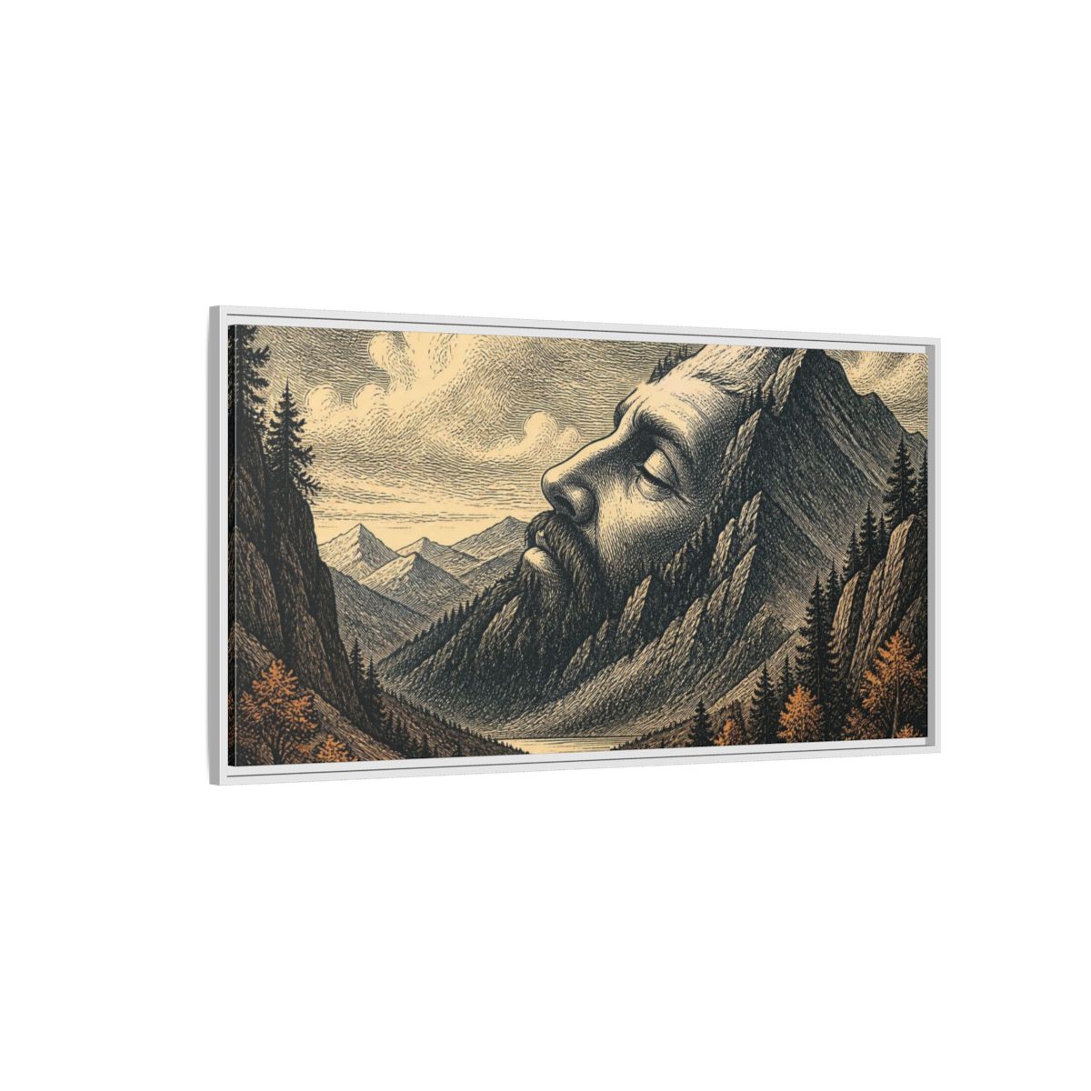 Side Mockup 3. Sleeping Giant Illusion shown as framed canvas print