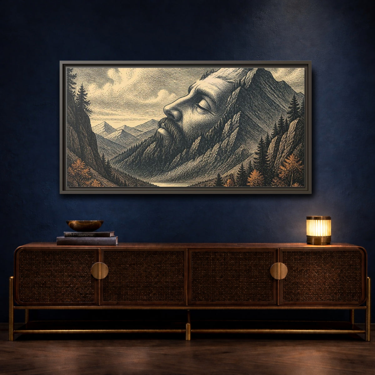 Mockup 4. Sleeping Giant Illusion shown as framed canvas print