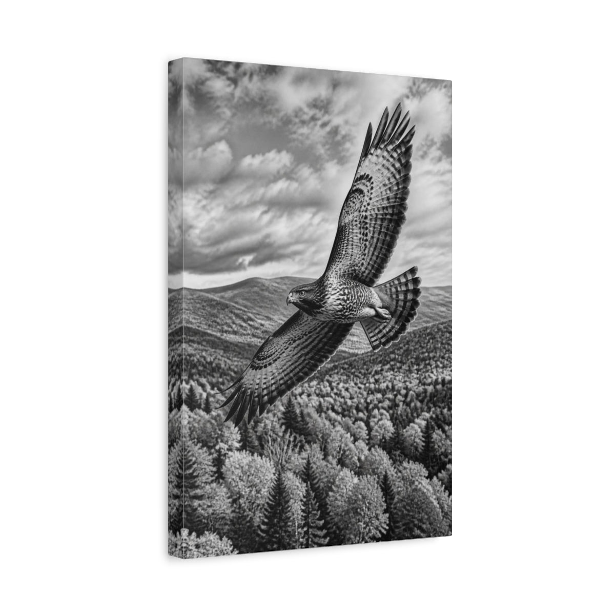 Side Mockup 4. Soaring Hawk Animals shown as canvas print
