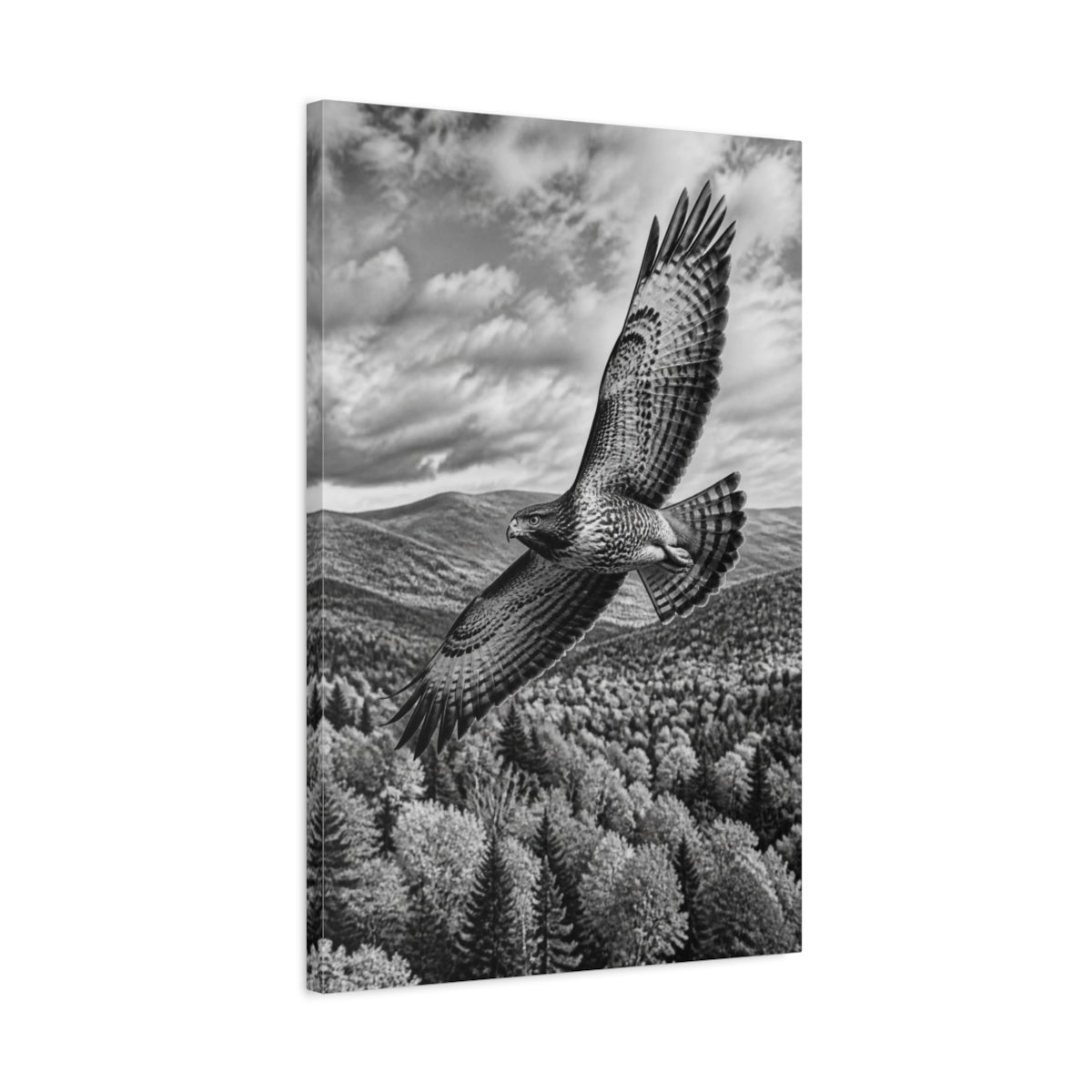 Side Mockup 2. Soaring Hawk Animals shown as canvas print