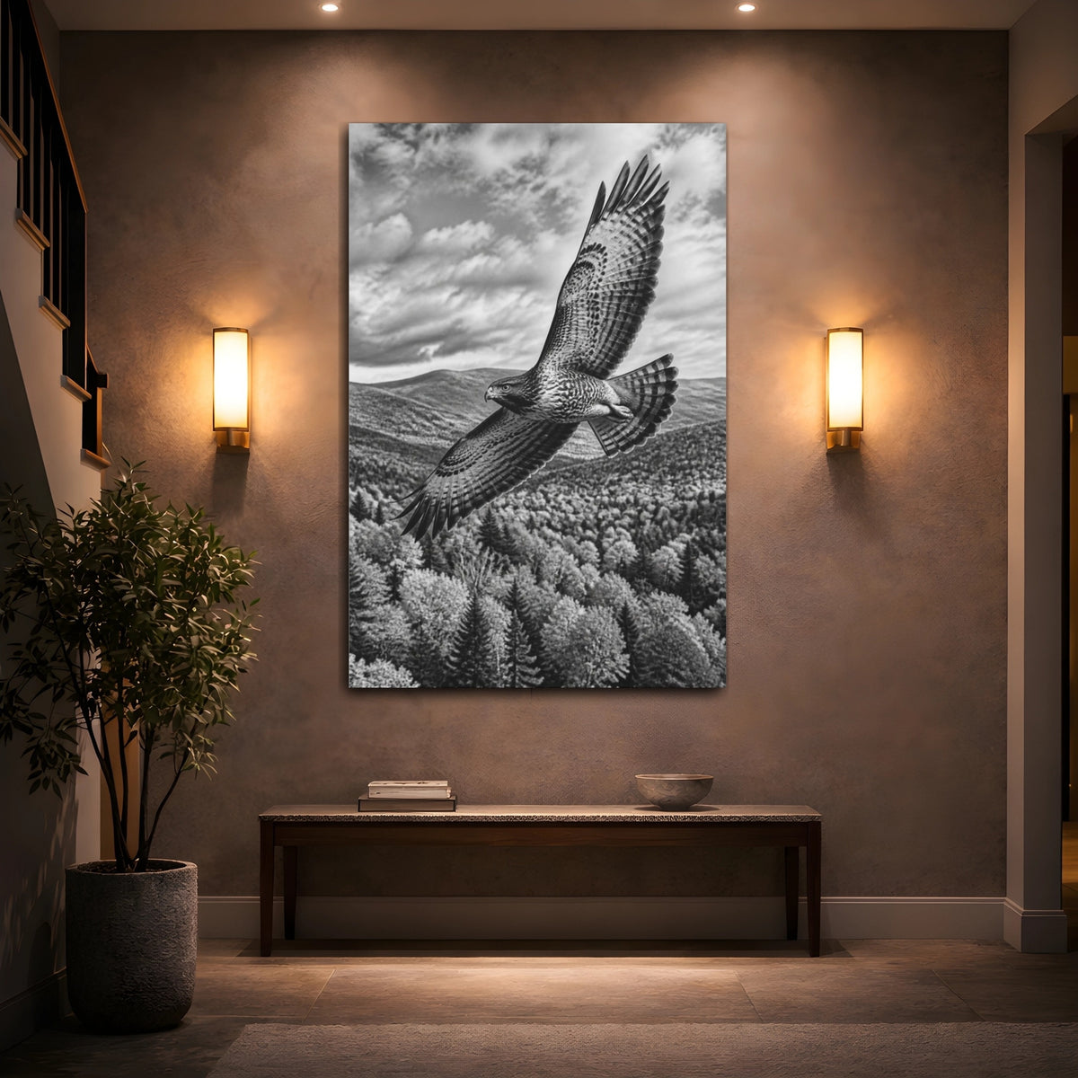 Mockup 2. Soaring Hawk Animals shown as canvas print