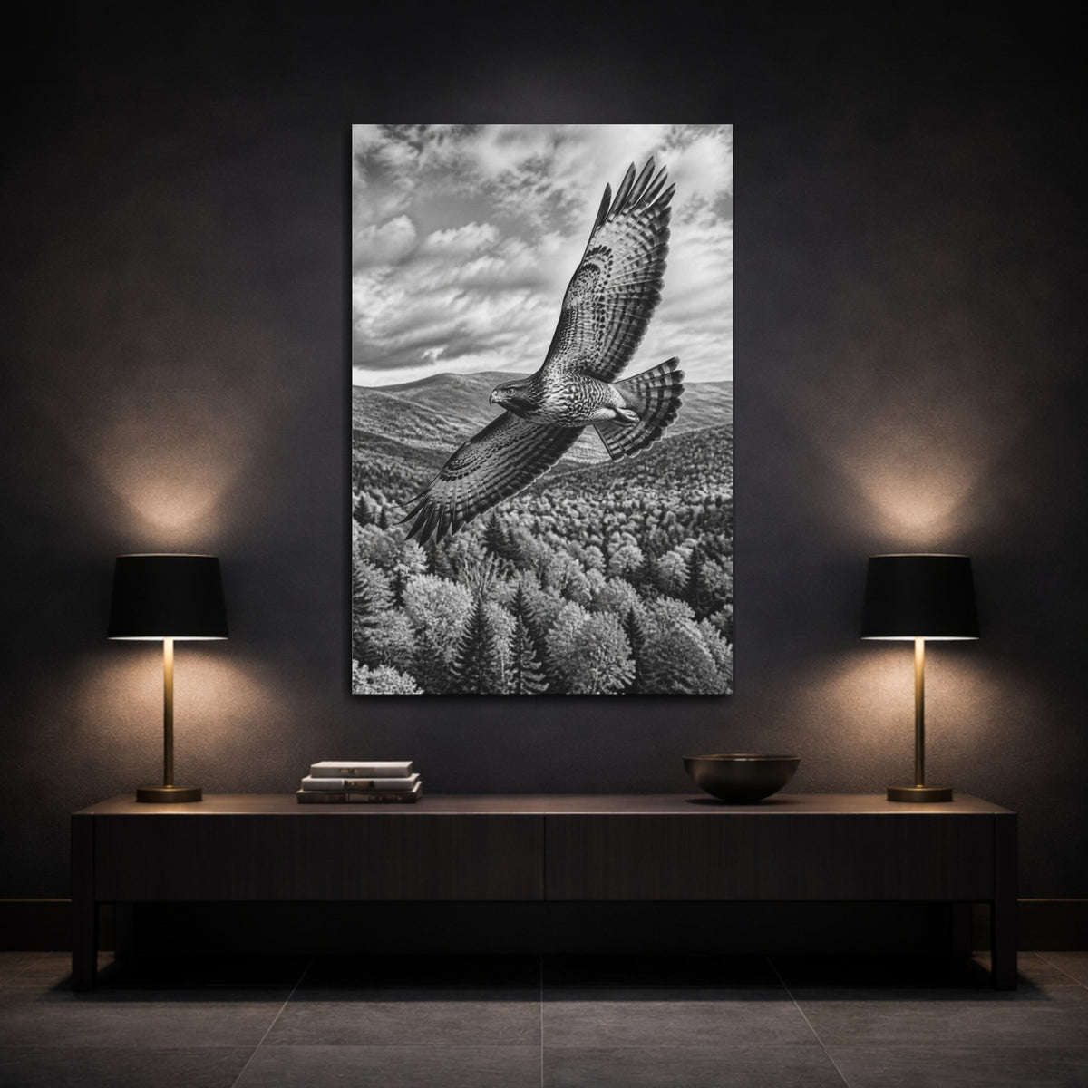 Mockup 3. Soaring Hawk Animals shown as canvas print