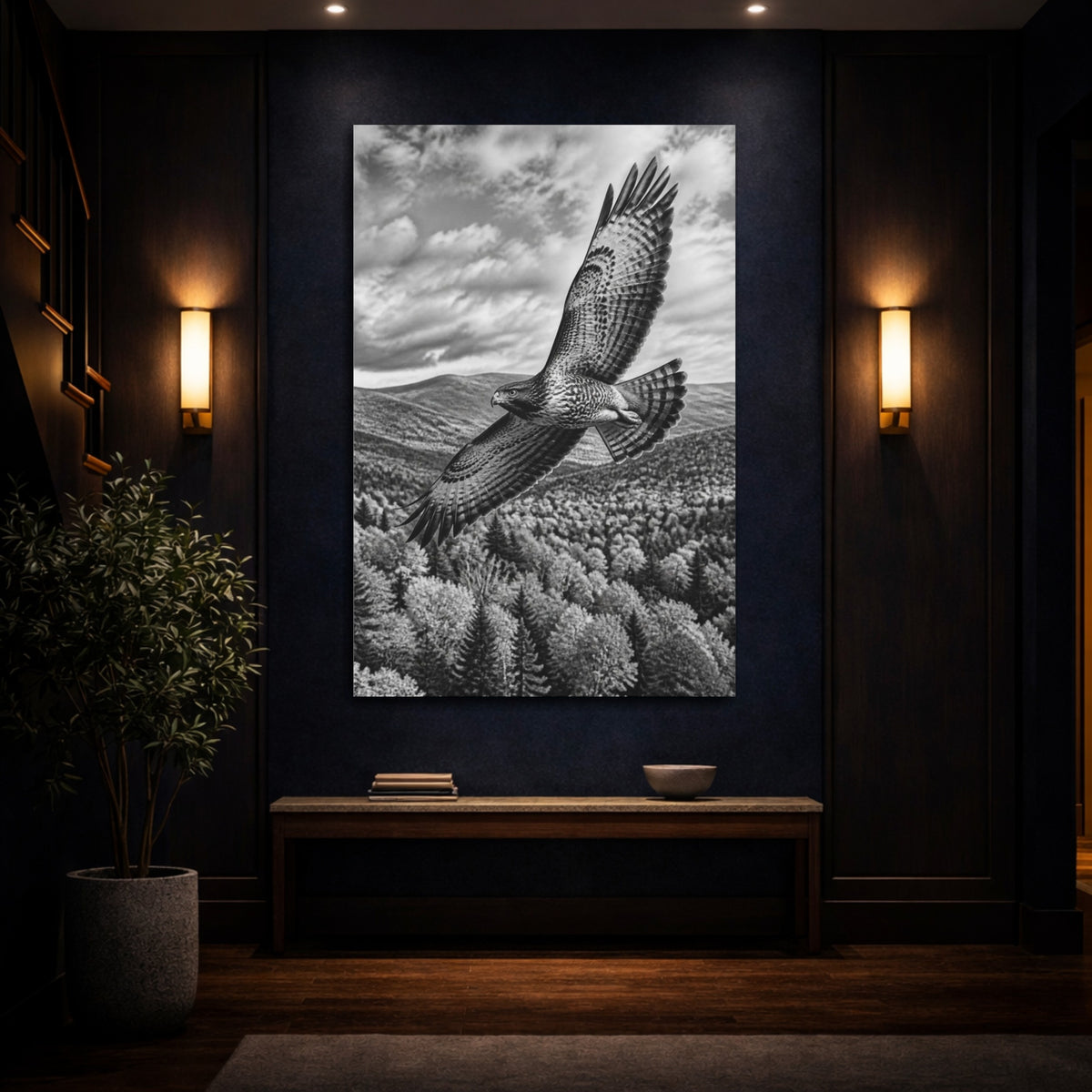 Mockup 4. Soaring Hawk Animals shown as canvas print