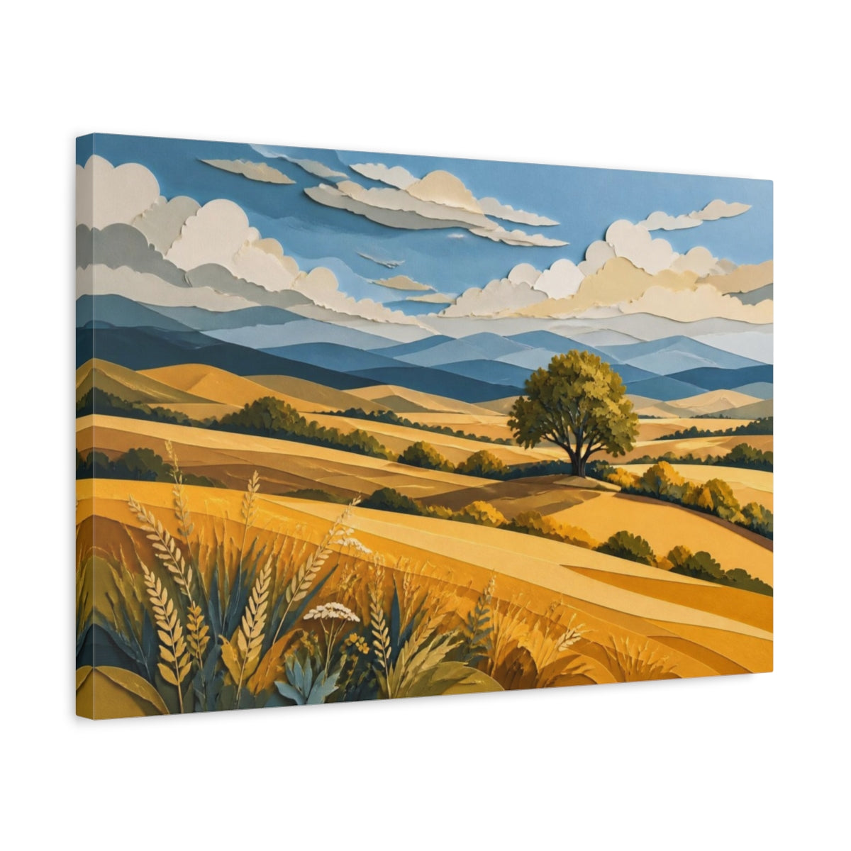 Side Mockup 3. Solitary Tree Landscape shown as canvas print