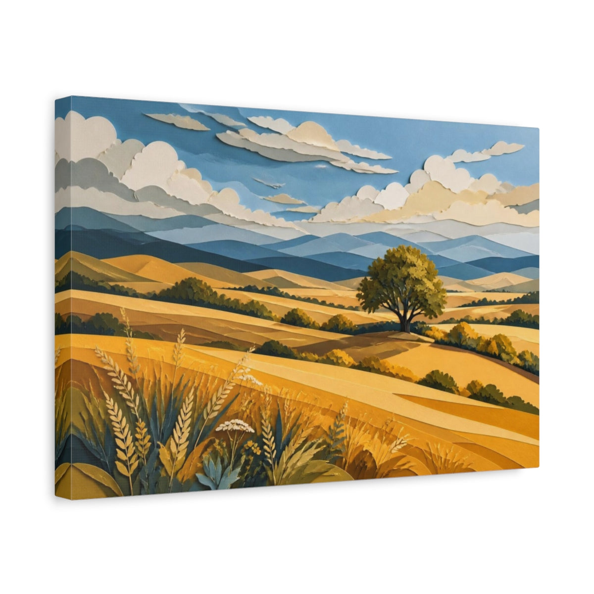 Side Mockup 4. Solitary Tree Landscape shown as canvas print