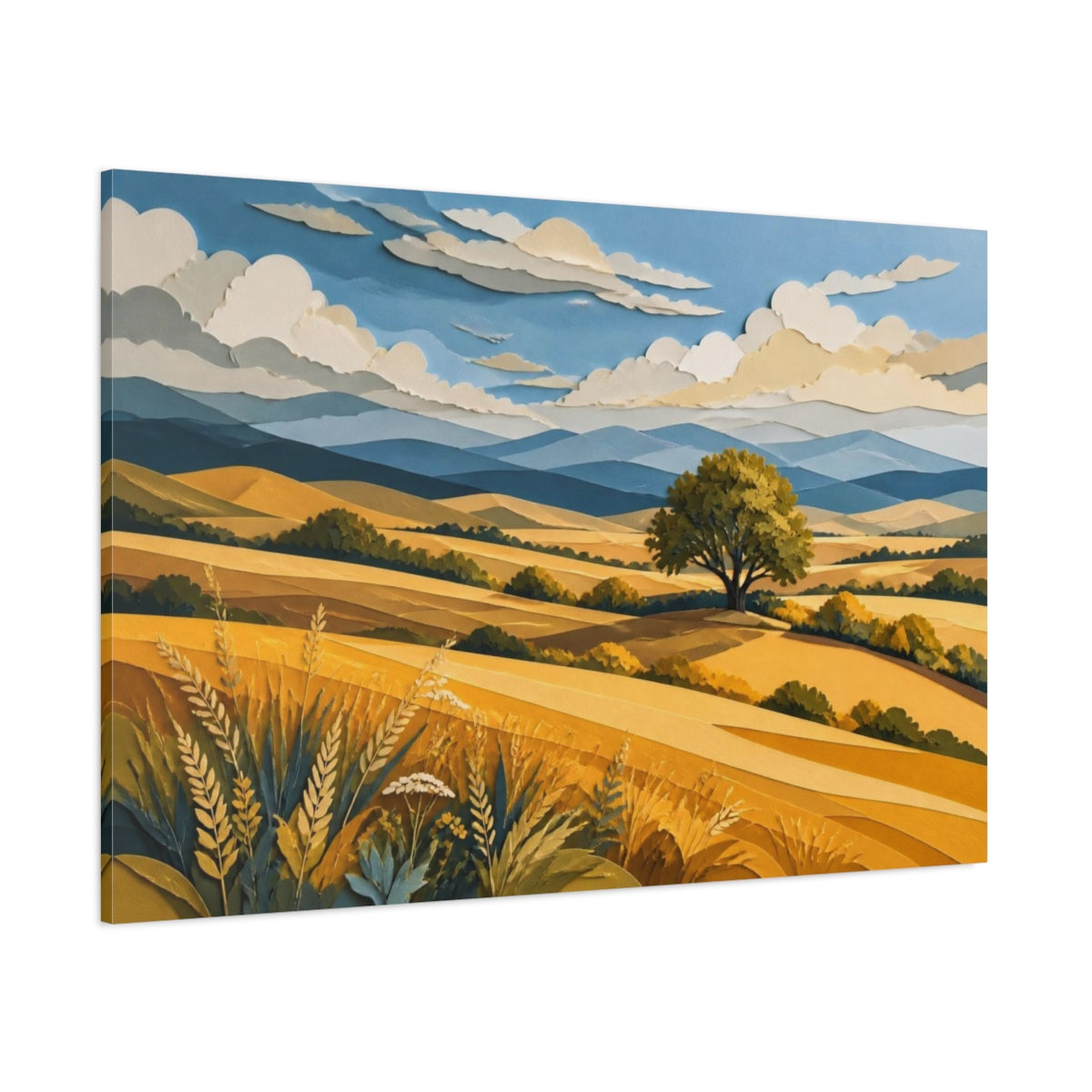 Side Mockup 1. Solitary Tree Landscape shown as canvas print