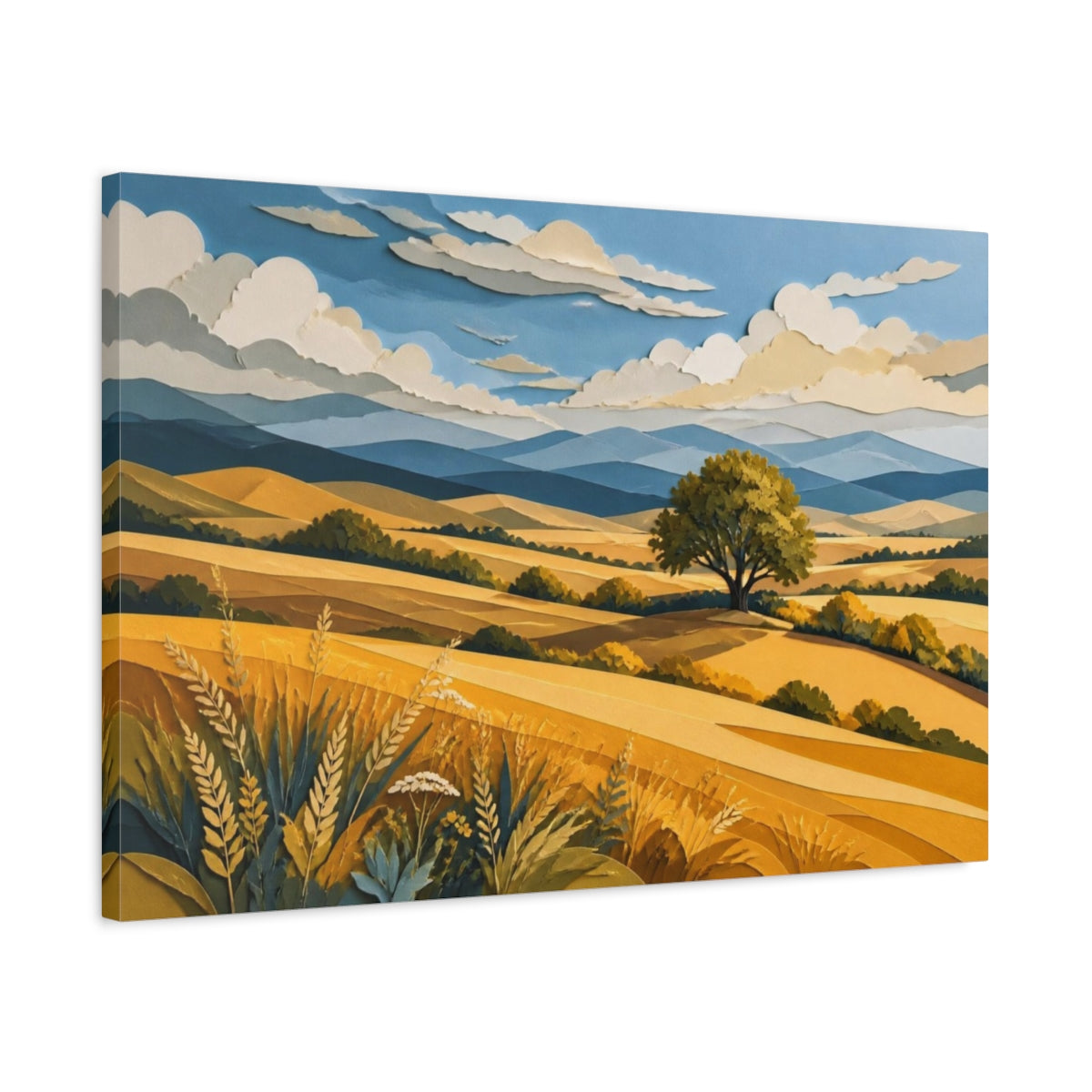 Side Mockup 2. Solitary Tree Landscape shown as canvas print