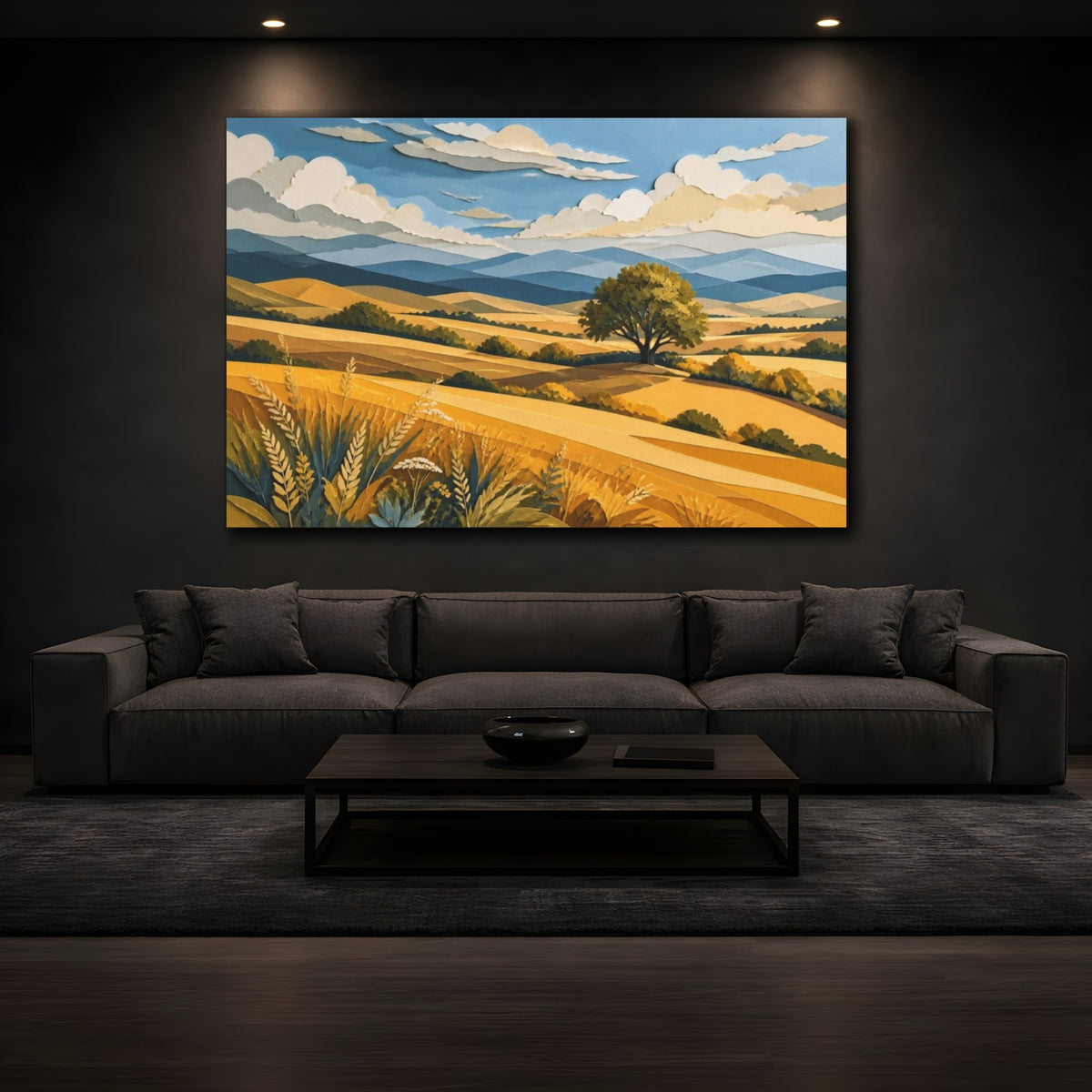Mockup 3. Solitary Tree Landscape shown as canvas print