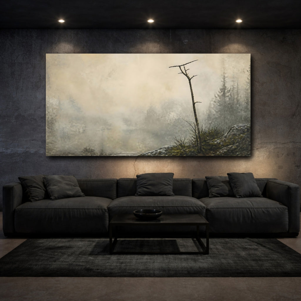 Mockup 3. Solitary Tree On Misty Shore shown as canvas print
