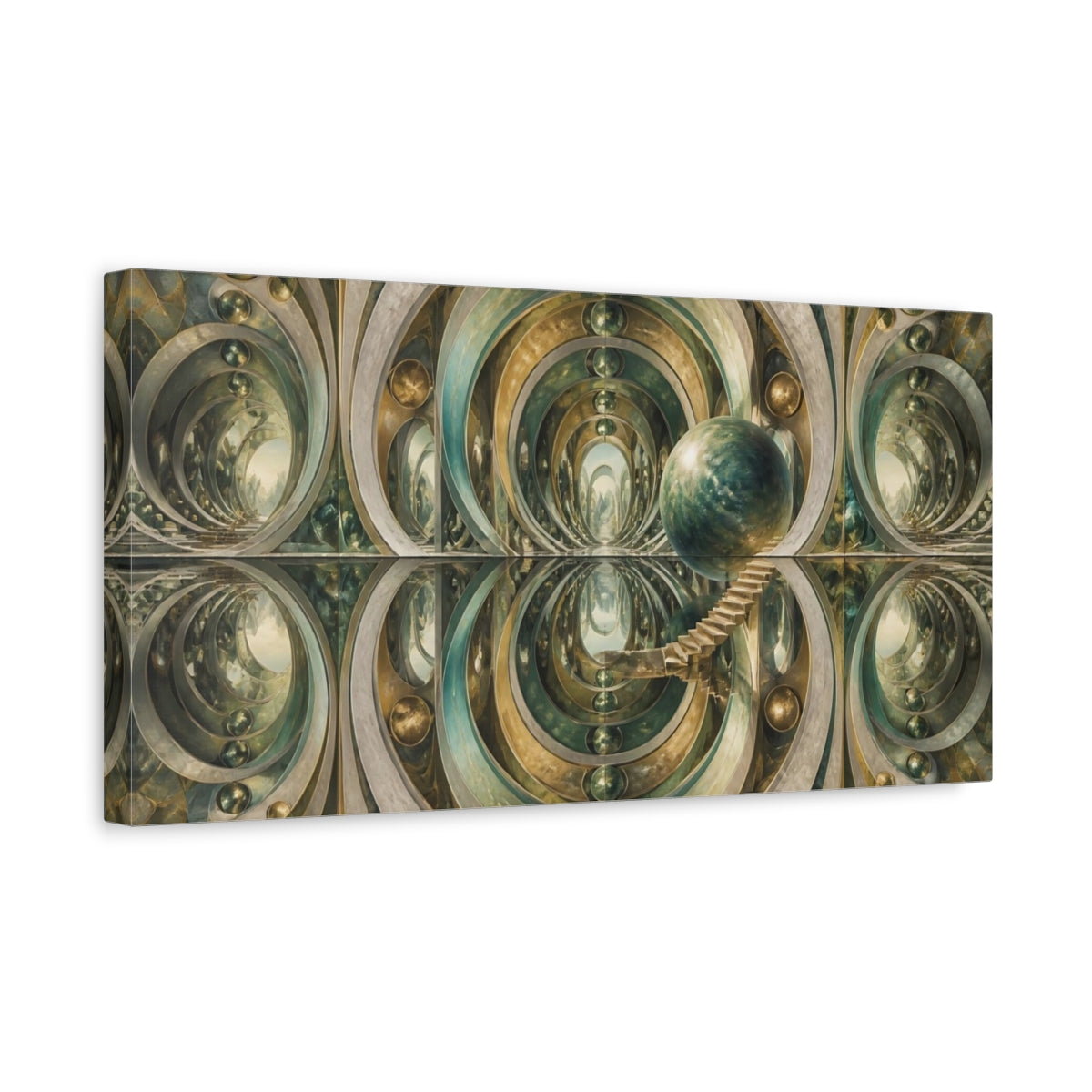 Side Mockup 3. Sphere With Stairs shown as canvas print