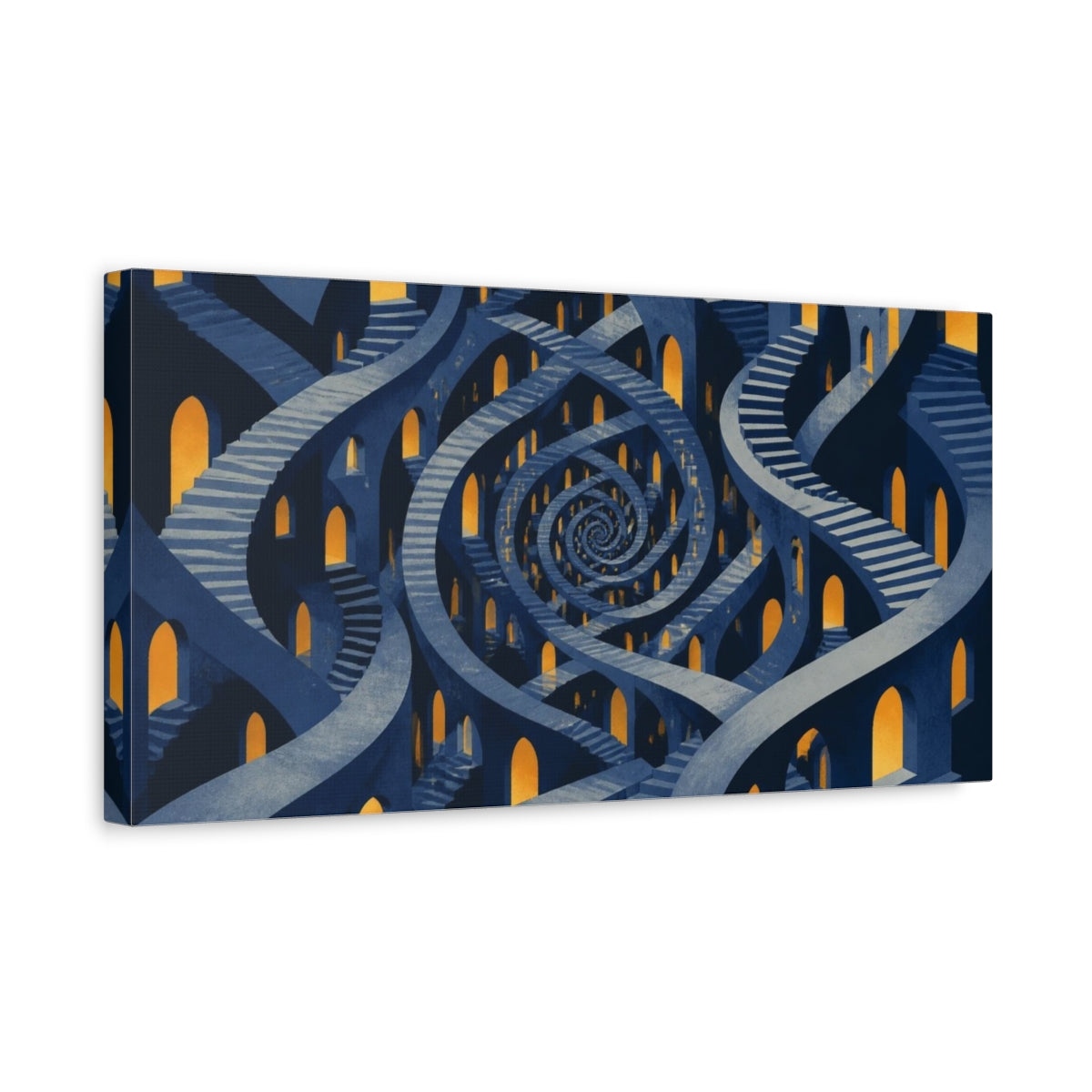 Side Mockup 3. Spiral Corridor Illusion shown as canvas print