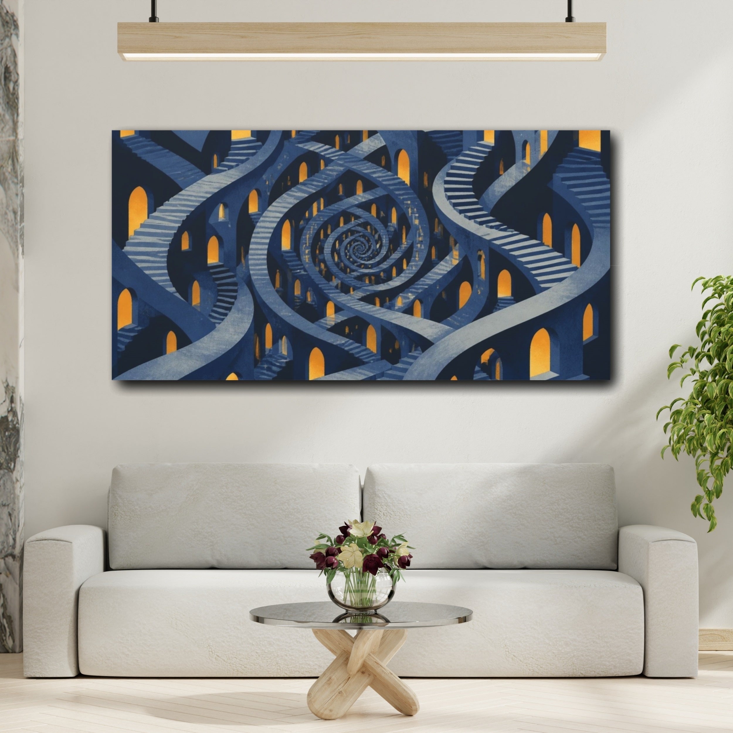 Mockup 2. Spiral Corridor Illusion shown as canvas print
