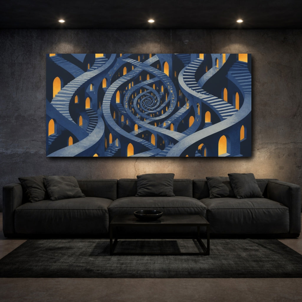 Mockup 3. Spiral Corridor Illusion shown as canvas print