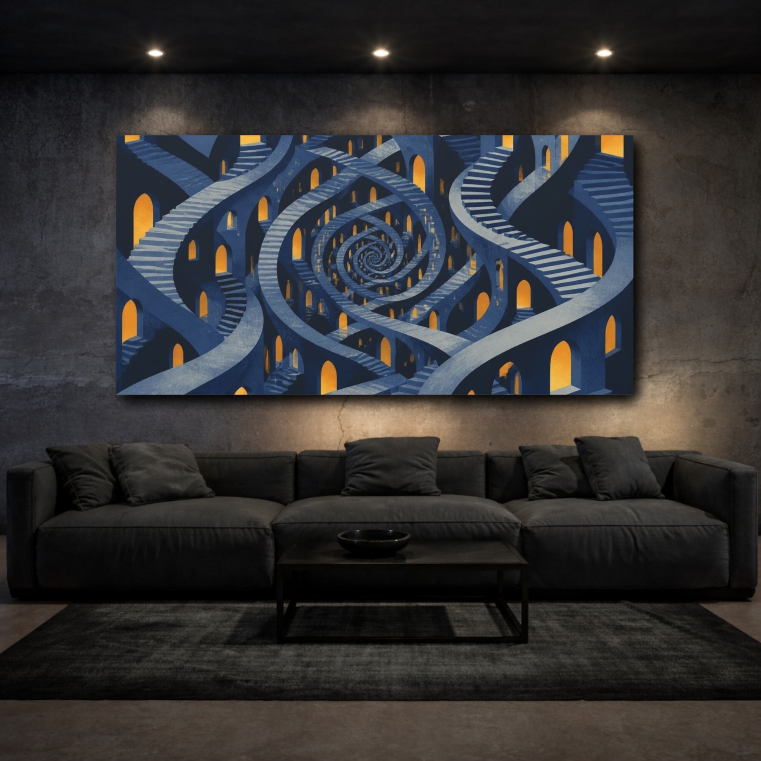 Mockup 3. Spiral Corridor Illusion shown as canvas print