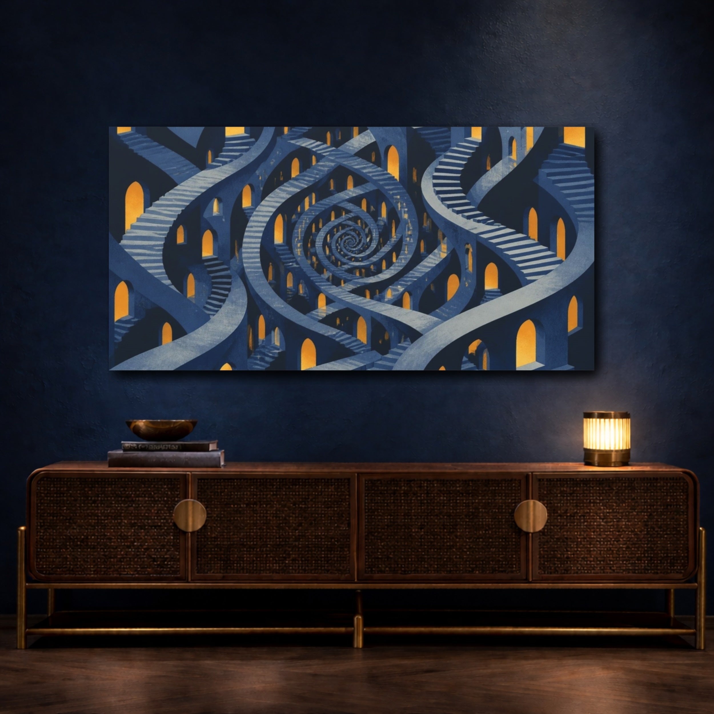 Mockup 4. Spiral Corridor Illusion shown as canvas print