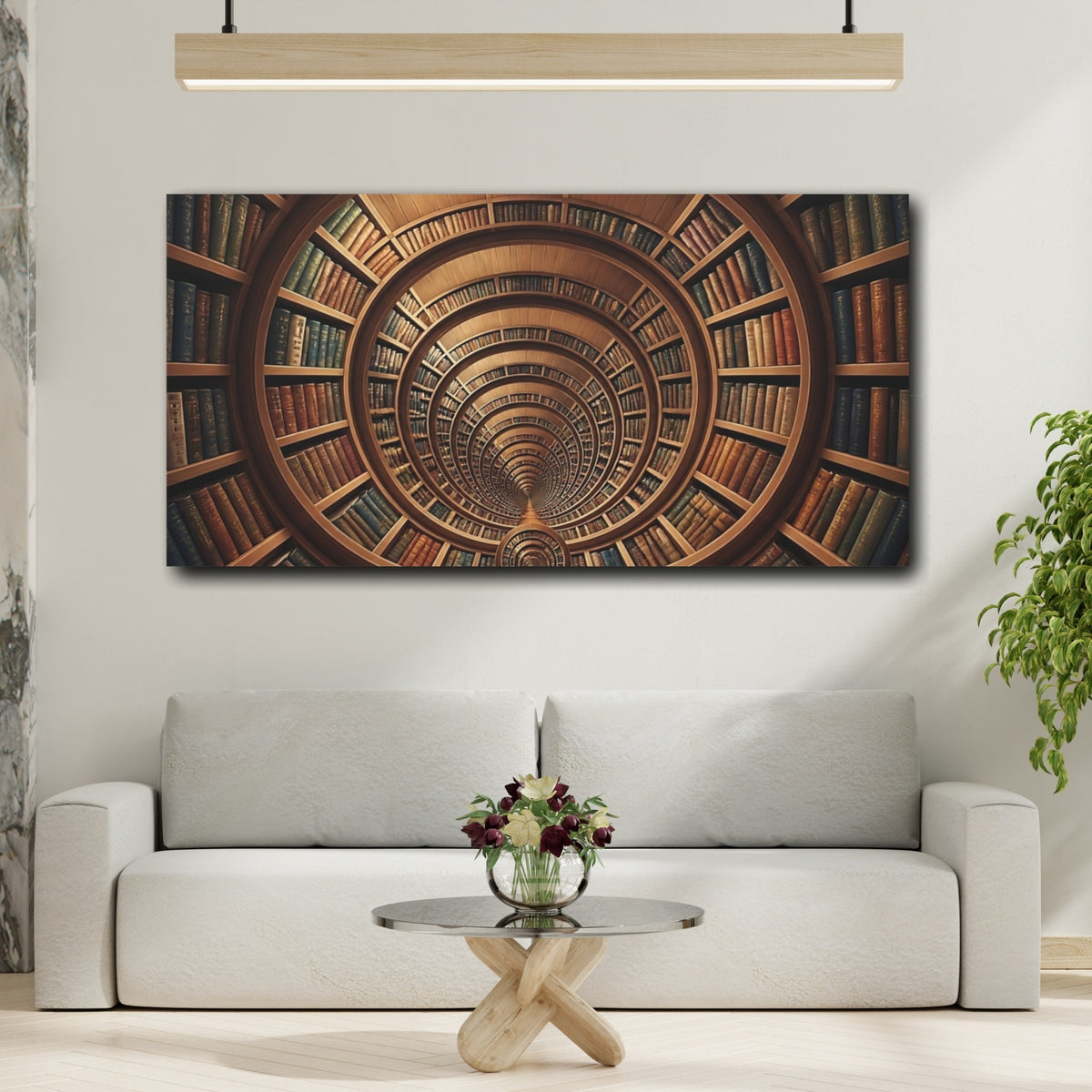 Mockup 2. Spiral Library Vortex shown as canvas print