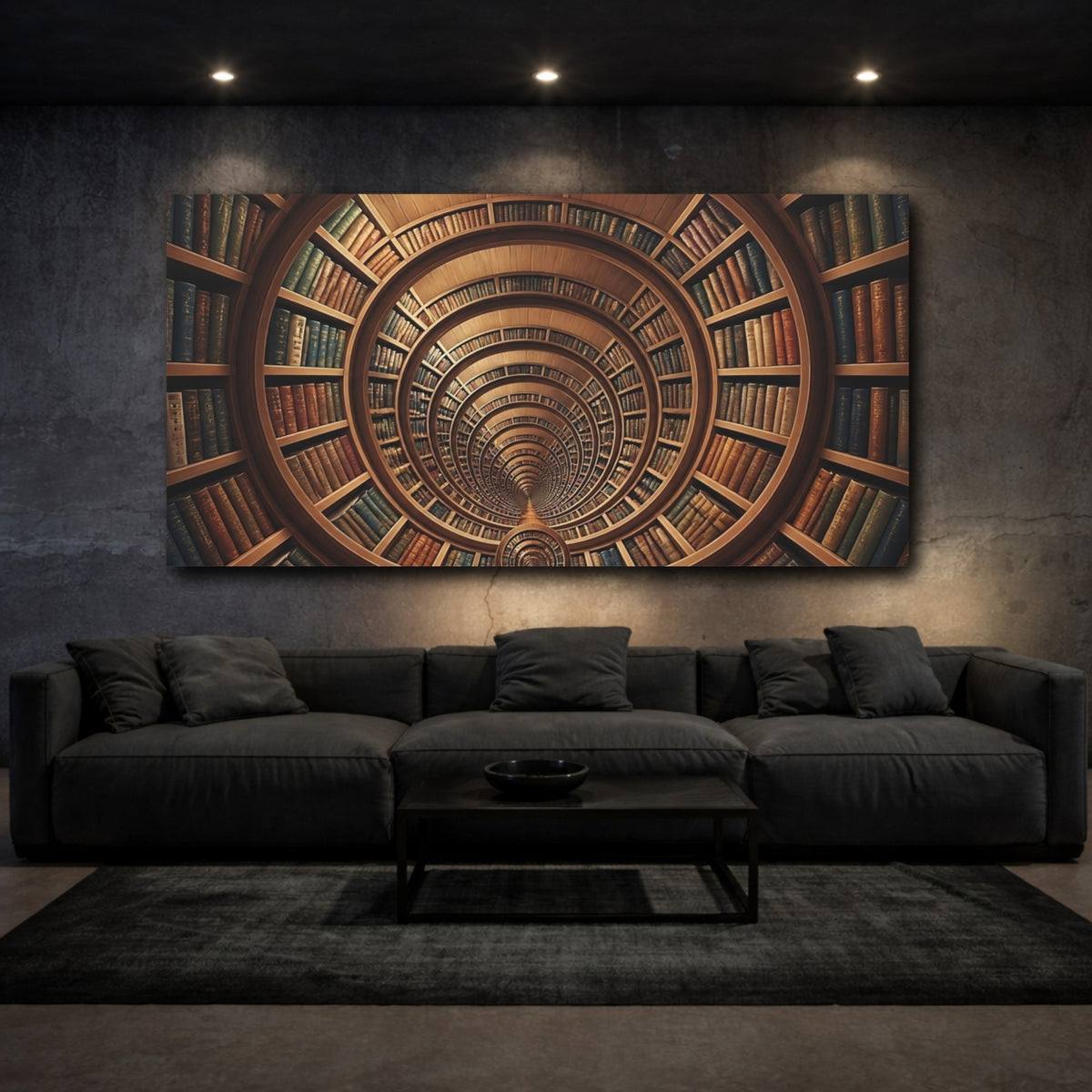 Mockup 3. Spiral Library Vortex shown as canvas print