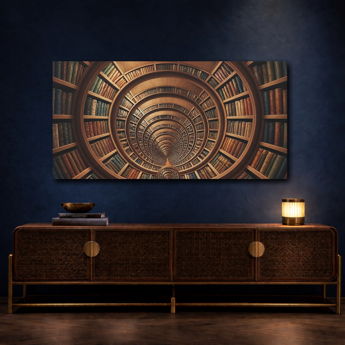 Mockup 4. Spiral Library Vortex shown as canvas print