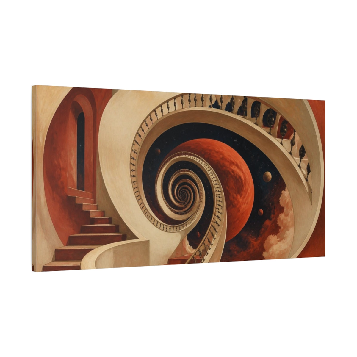 Main Mockup. Spiral Staircase Illusion shown as canvas print