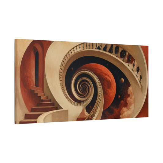 Main Mockup. Spiral Staircase Illusion shown as canvas print