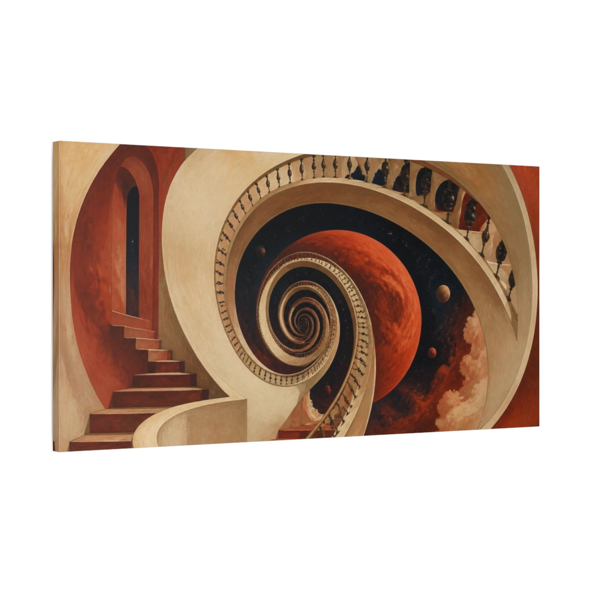 Side Mockup 2. Spiral Staircase Illusion shown as canvas print
