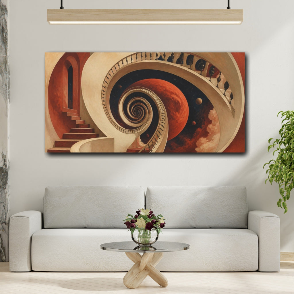 Mockup 2. Spiral Staircase Illusion shown as canvas print