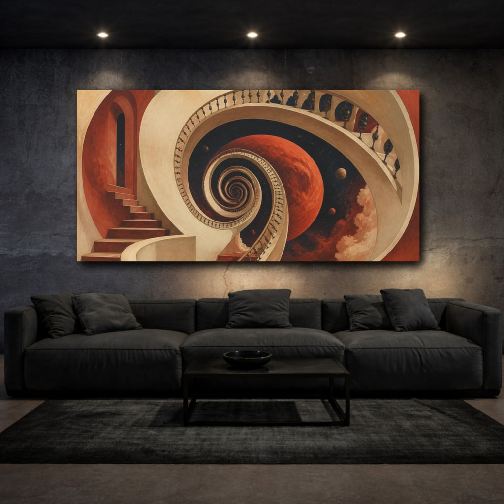 Mockup 3. Spiral Staircase Illusion shown as canvas print