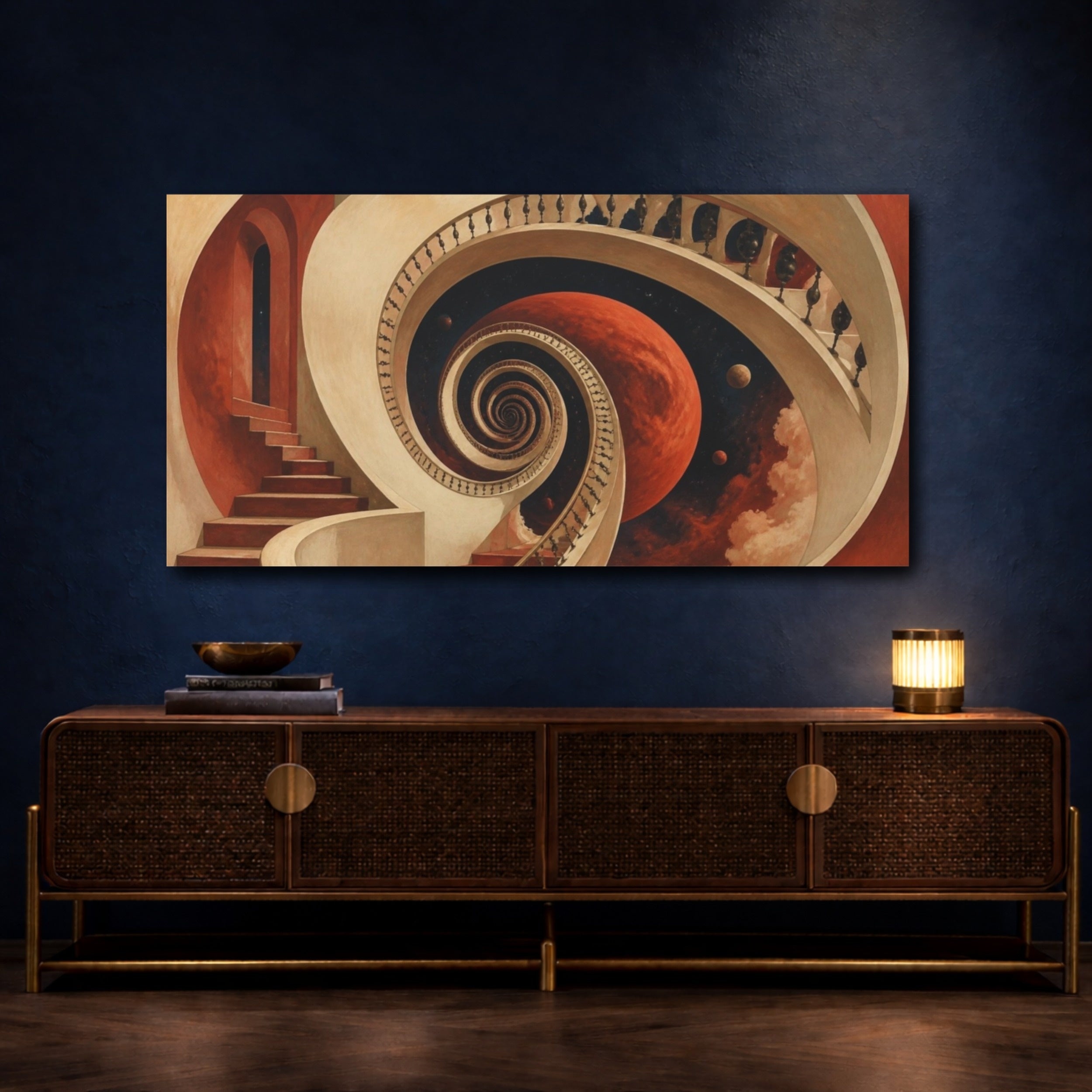 Mockup 4. Spiral Staircase Illusion shown as canvas print