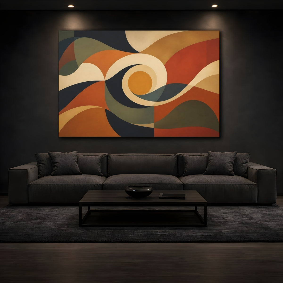 Mockup 3. Spiral Sun Composition shown as canvas print