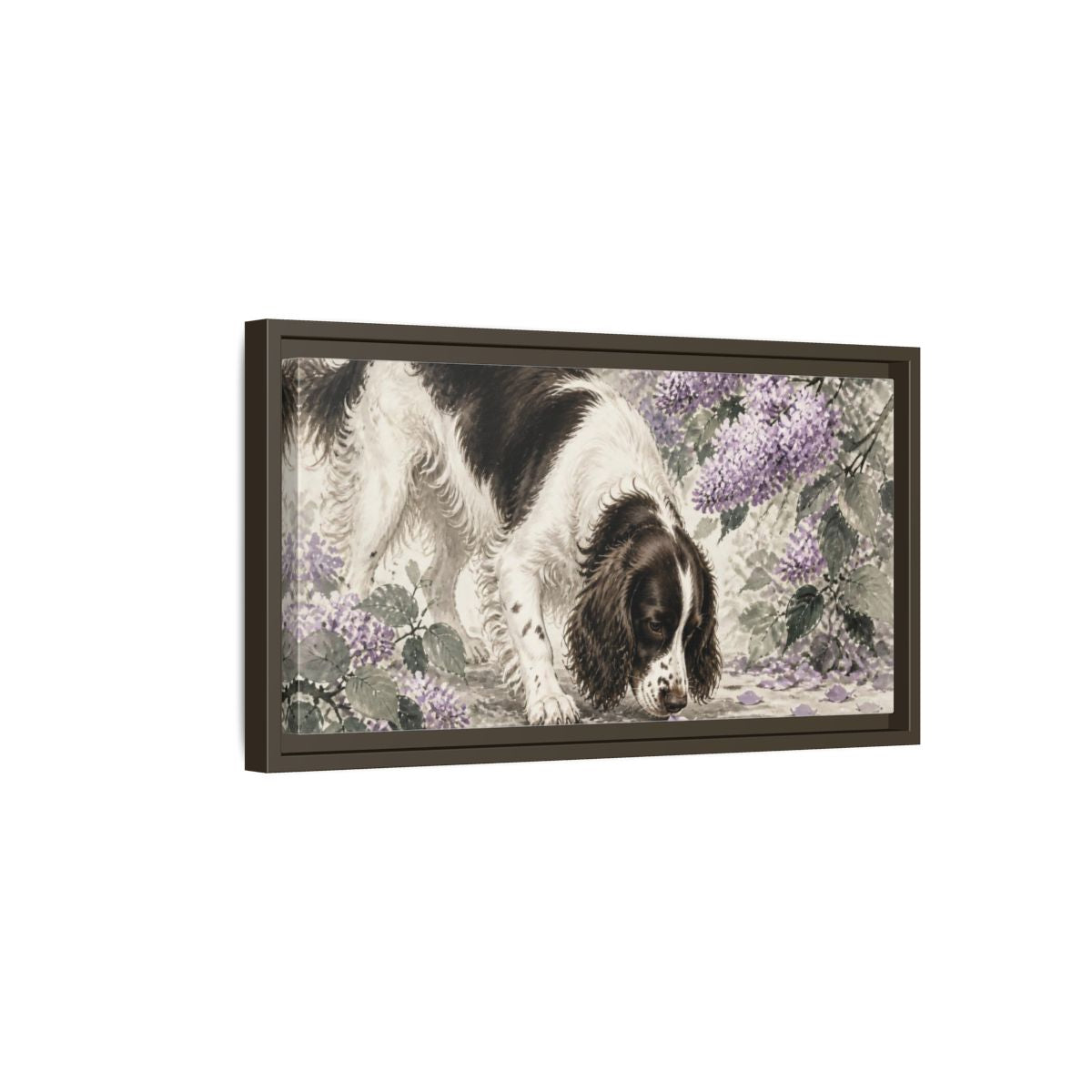 Side Mockup 7. Springer Spaniel Pets Scene shown as framed canvas print