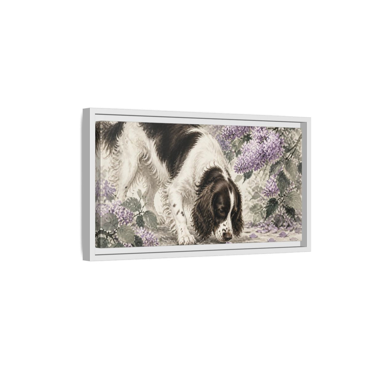 Side Mockup 6. Springer Spaniel Pets Scene shown as framed canvas print