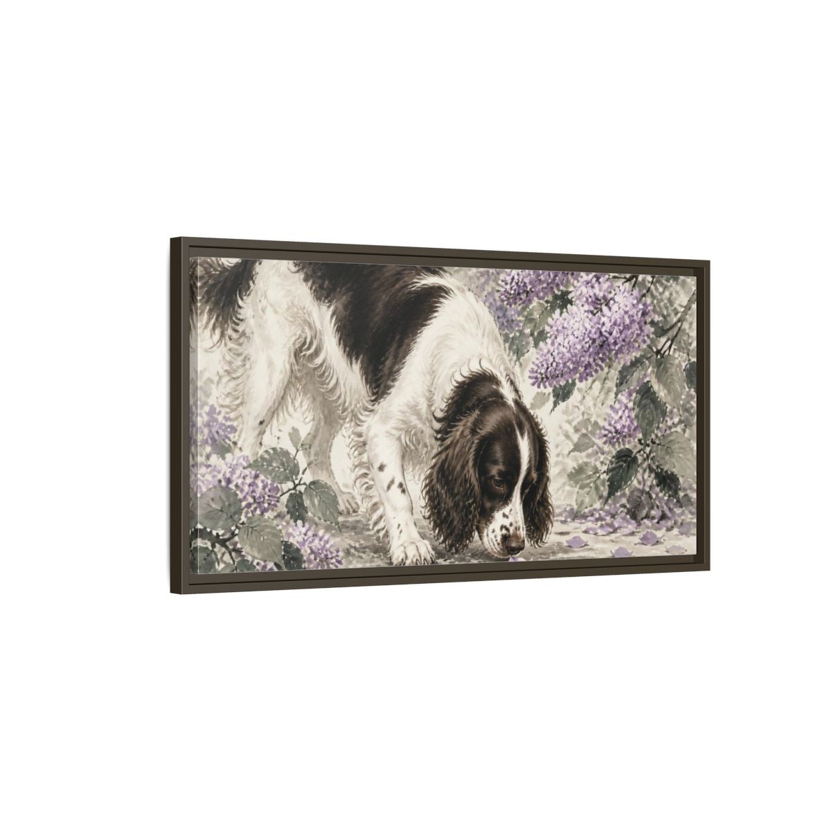 Main Mockup. Springer Spaniel Pets Scene shown as framed canvas print