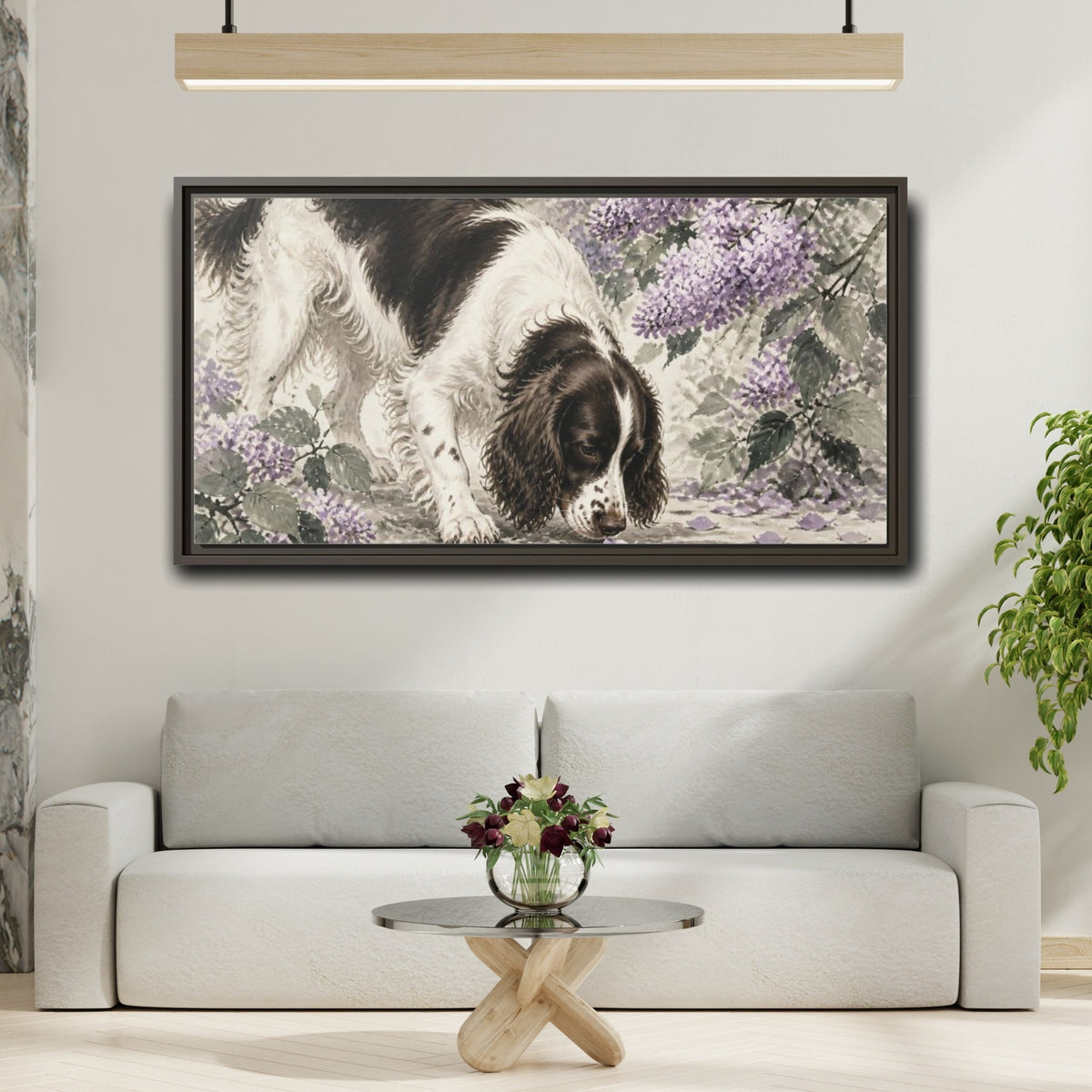 Mockup 2. Springer Spaniel Pets Scene shown as framed canvas print