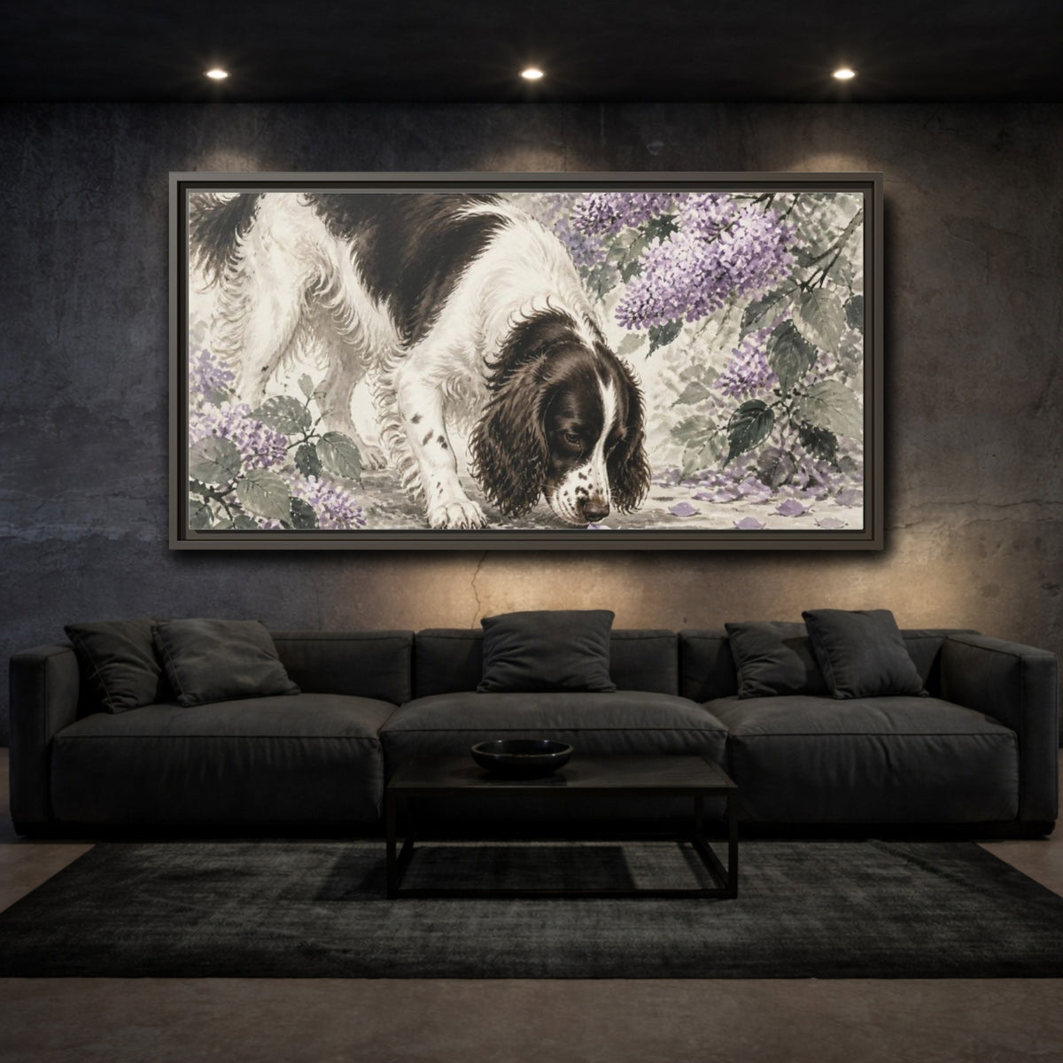 Mockup 3. Springer Spaniel Pets Scene shown as framed canvas print