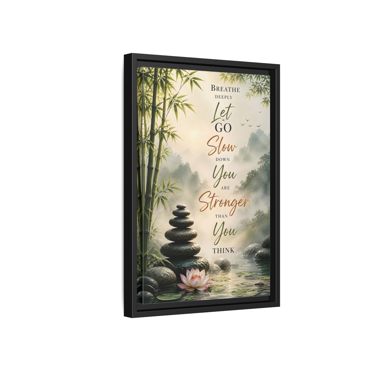 Side Mockup 6. Stacked Stones Quote shown as framed canvas print