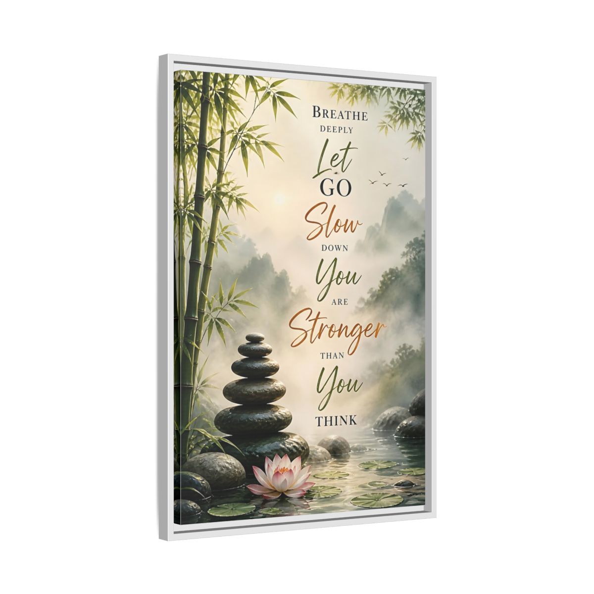 Side Mockup 10. Stacked Stones Quote shown as framed canvas print