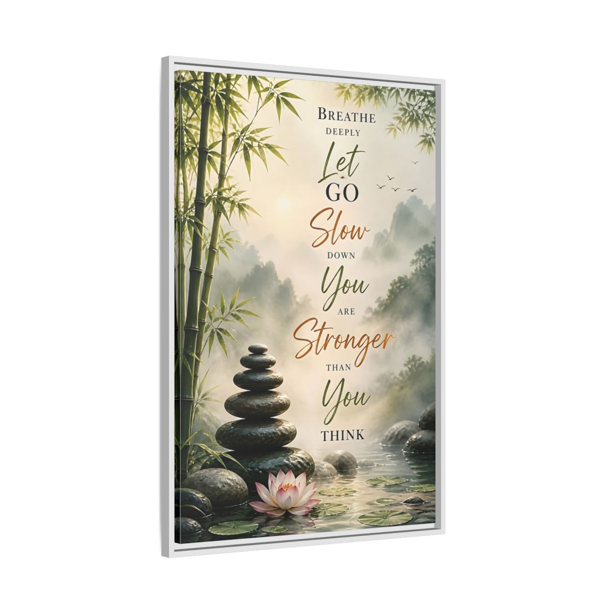 Side Mockup 9. Stacked Stones Quote shown as framed canvas print