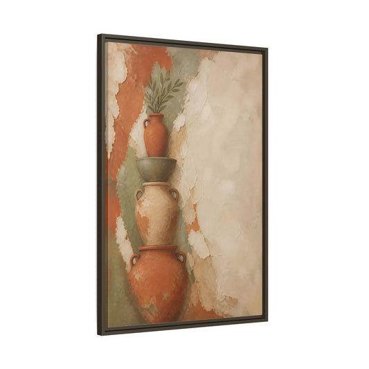 Main Mockup. Stacked Terracotta Vases shown as framed canvas print