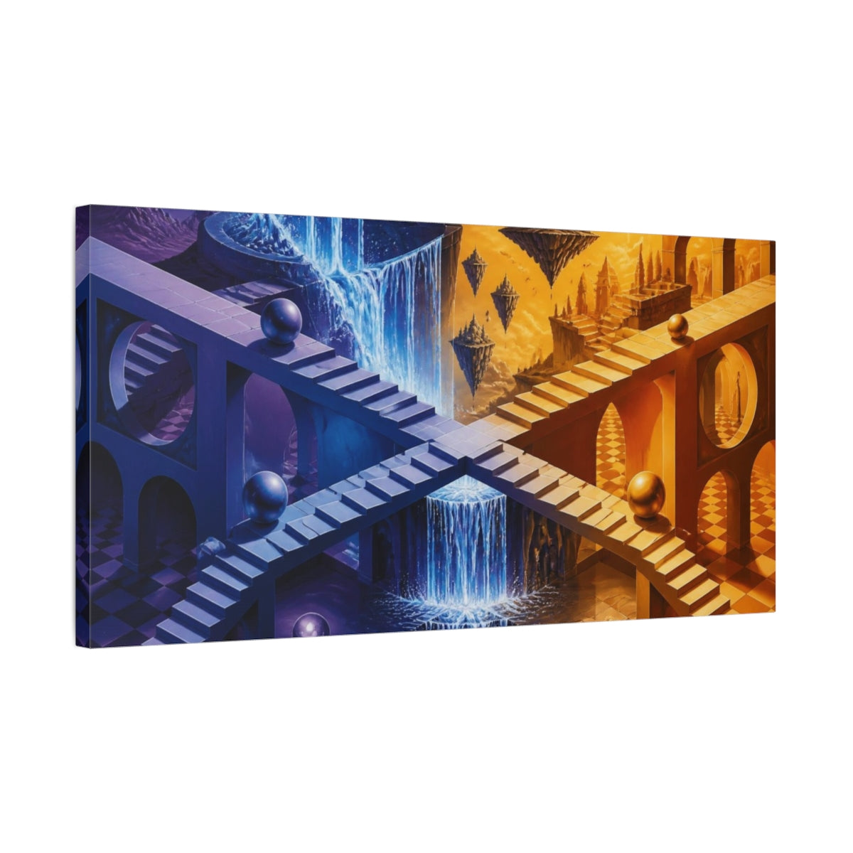 Side Mockup 1. Staircase Illusion shown as canvas print