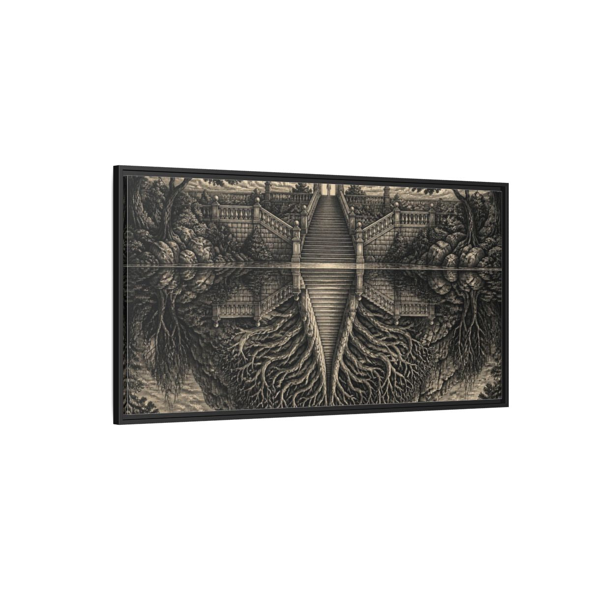 Side Mockup 5. Staircase Illusion shown as framed canvas print