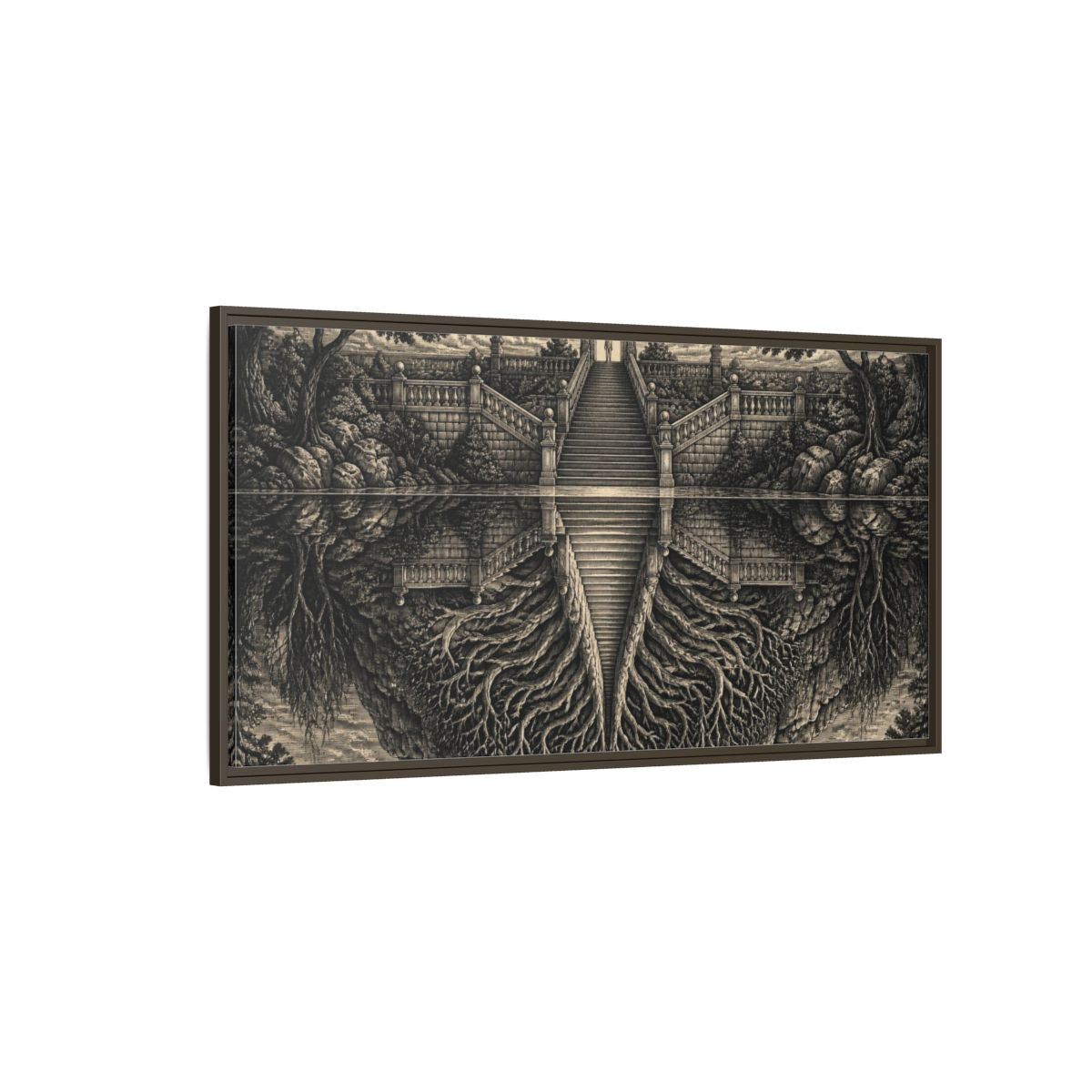 Side Mockup 4. Staircase Illusion shown as framed canvas print